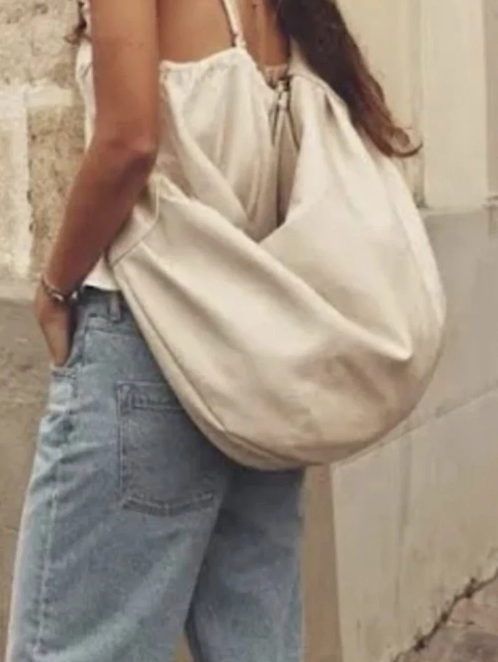 Free People Ivory Vegan Leather Slouchy Hobo Carryall Shoulder Crossbody Bag
